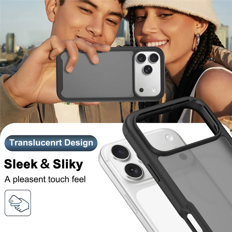 For iPhone 17 Pro Max Case Translucent Matte Anti-Fingerprint PC + TPU 2 in 1 Phone Protective Cover - Black
