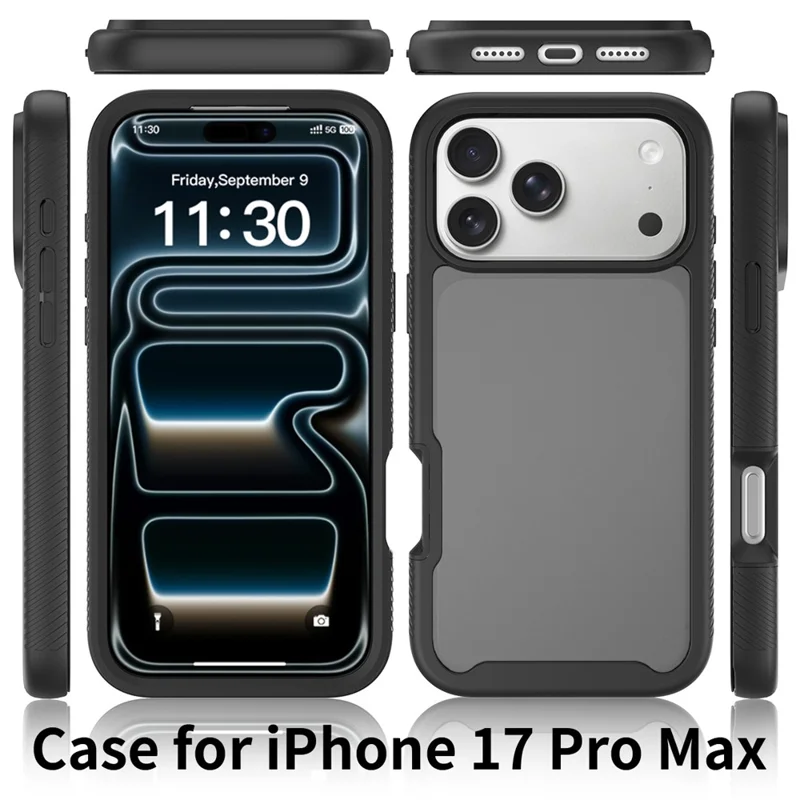 For iPhone 17 Pro Max Case Translucent Matte Anti-Fingerprint PC + TPU 2 in 1 Phone Protective Cover - Black