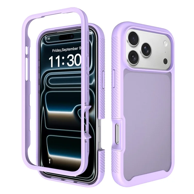 For iPhone 17 Pro Max Case Translucent Matte Anti-Fingerprint PC + TPU 2 in 1 Phone Protective Cover - Purple
