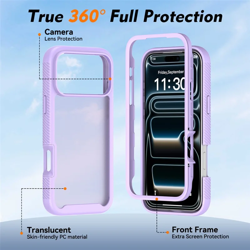 For iPhone 17 Pro Max Case Translucent Matte Anti-Fingerprint PC + TPU 2 in 1 Phone Protective Cover - Purple