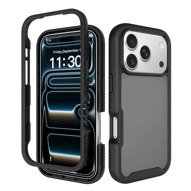 For iPhone 17 Pro Case Translucent Matte Anti-Fingerprint PC + TPU 2 in 1 Phone Protective Cover - Black