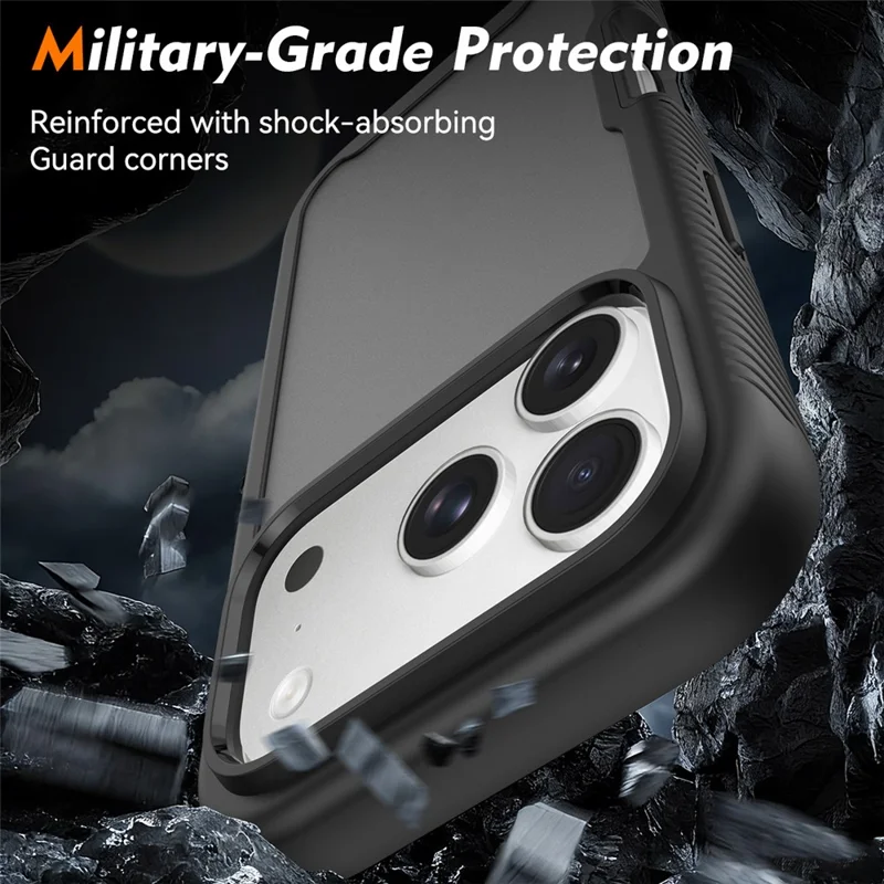For iPhone 17 Pro Case Translucent Matte Anti-Fingerprint PC + TPU 2 in 1 Phone Protective Cover - Black