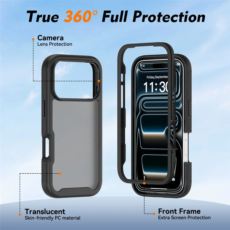 For iPhone 17 Pro Case Translucent Matte Anti-Fingerprint PC + TPU 2 in 1 Phone Protective Cover - Black