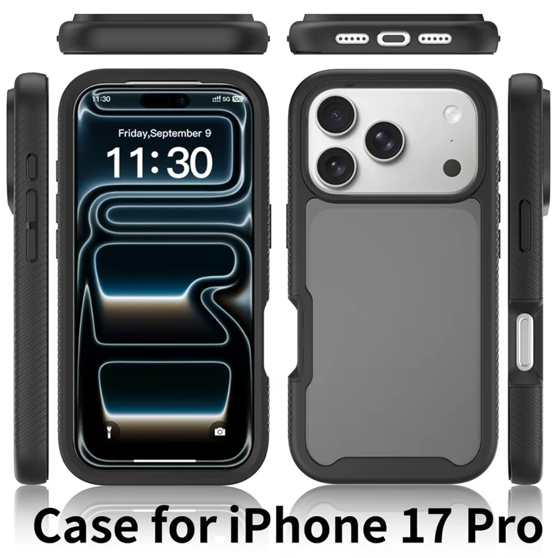 For iPhone 17 Pro Case Translucent Matte Anti-Fingerprint PC + TPU 2 in 1 Phone Protective Cover - Black