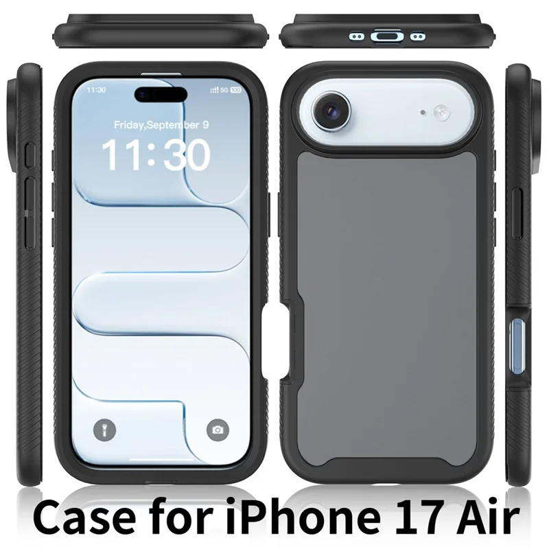 For iPhone Air Case Translucent Matte Anti-Fingerprint PC + TPU 2 in 1 Phone Protective Cover - Black