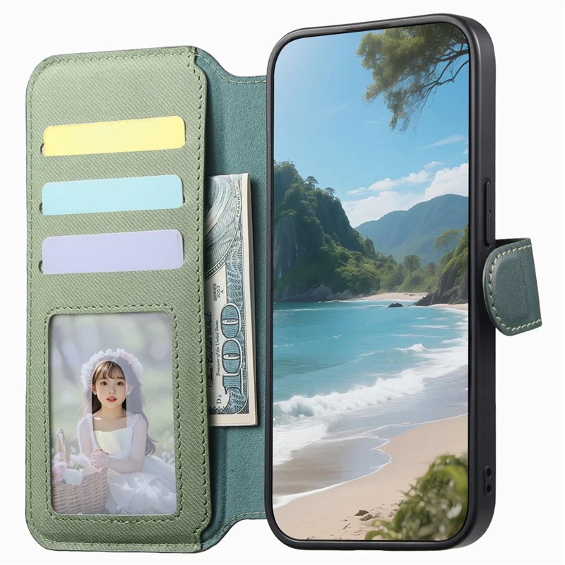 Funda magnética para Realme 16 Pro+ 5G con bloqueo RFID, billetera desmontable, soporte, textura de cuero - Verde