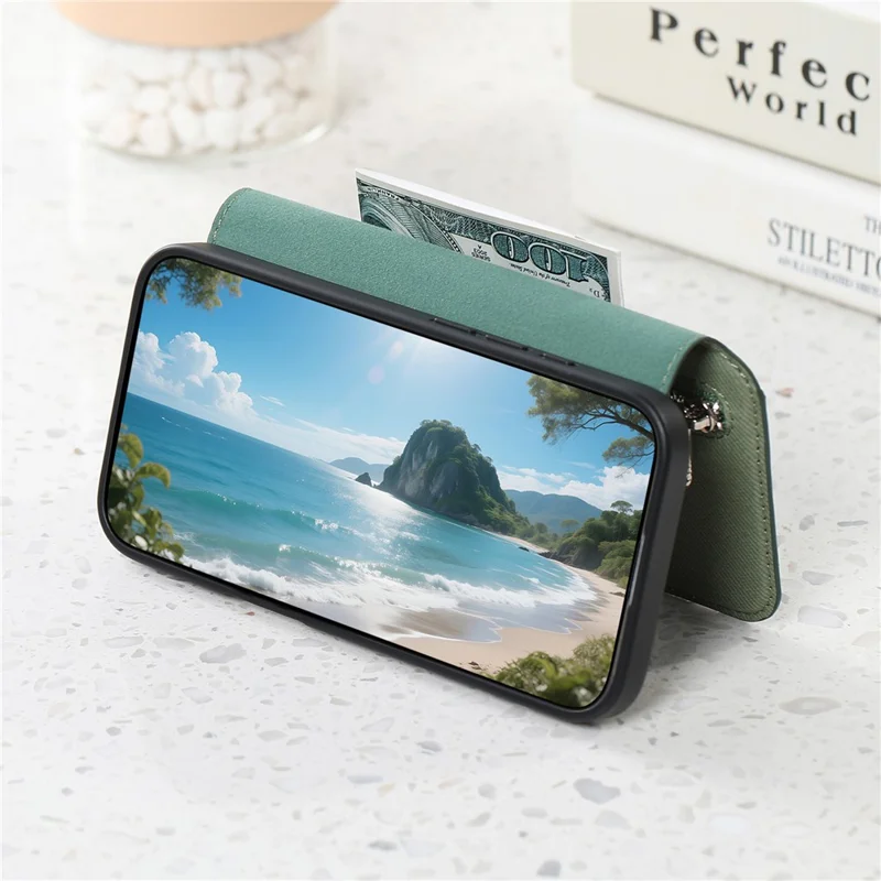 Funda magnética para Realme 16 Pro+ 5G con bloqueo RFID, billetera desmontable, soporte, textura de cuero - Verde