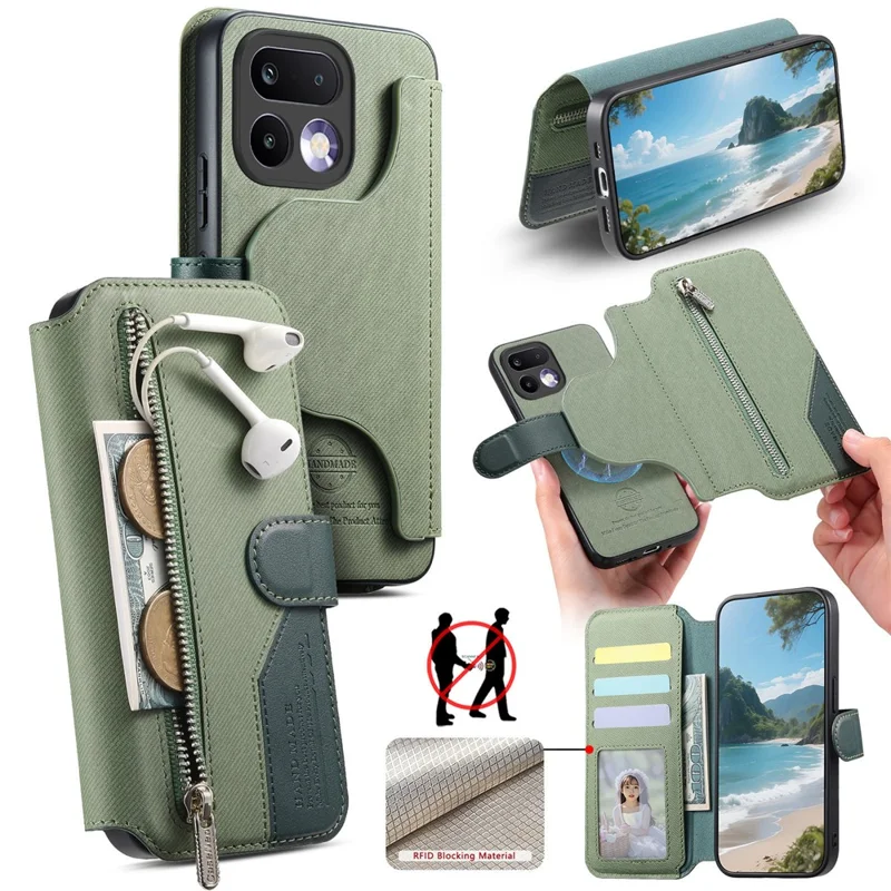 Funda magnética para Realme 16 Pro 5G con bloqueo RFID, cartera desmontable, soporte, textura de cuero - Verde