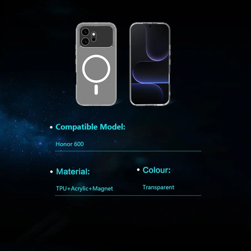 LEREACH TOC Series for Honor 600 Pro 5G Magnetic Case TPU + Acrylic Phone Cover - Transparent