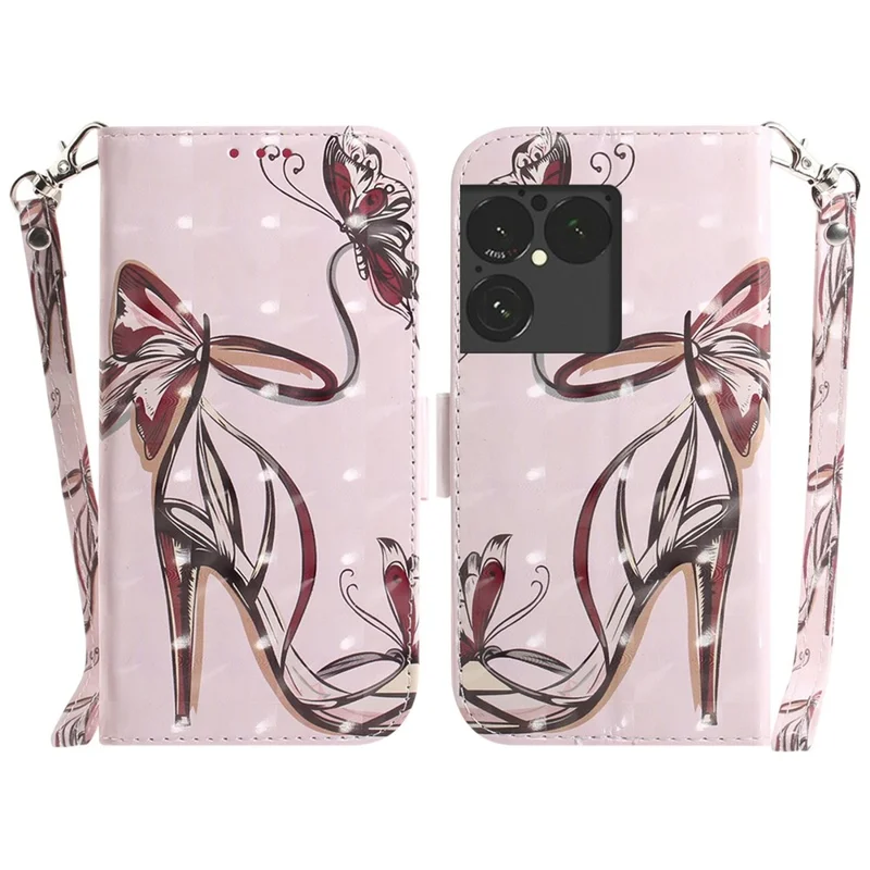 For Sony Xperia 1 VIII Case Pattern Printing Leather Wallet Phone Cover with Wrist Strap - Butterfly High Heels