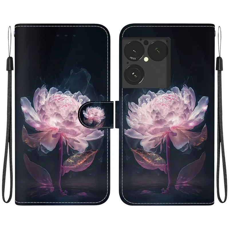Чехол-кошелек для Sony Xperia 1 VIII, чехол-флип из искусственной кожи с принтом, защита от падений, с ремешком - пурпурная пиония