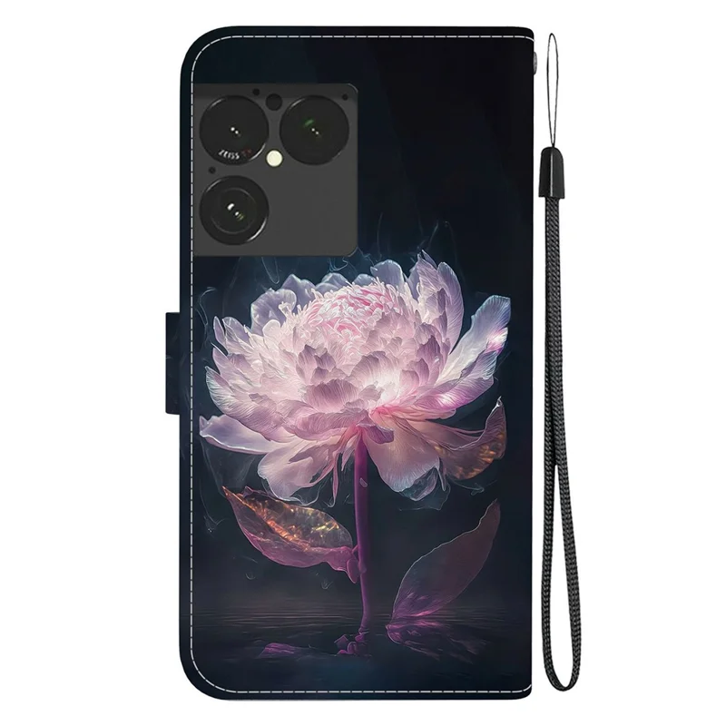 Чехол-кошелек для Sony Xperia 1 VIII, чехол-флип из искусственной кожи с принтом, защита от падений, с ремешком - пурпурная пиония