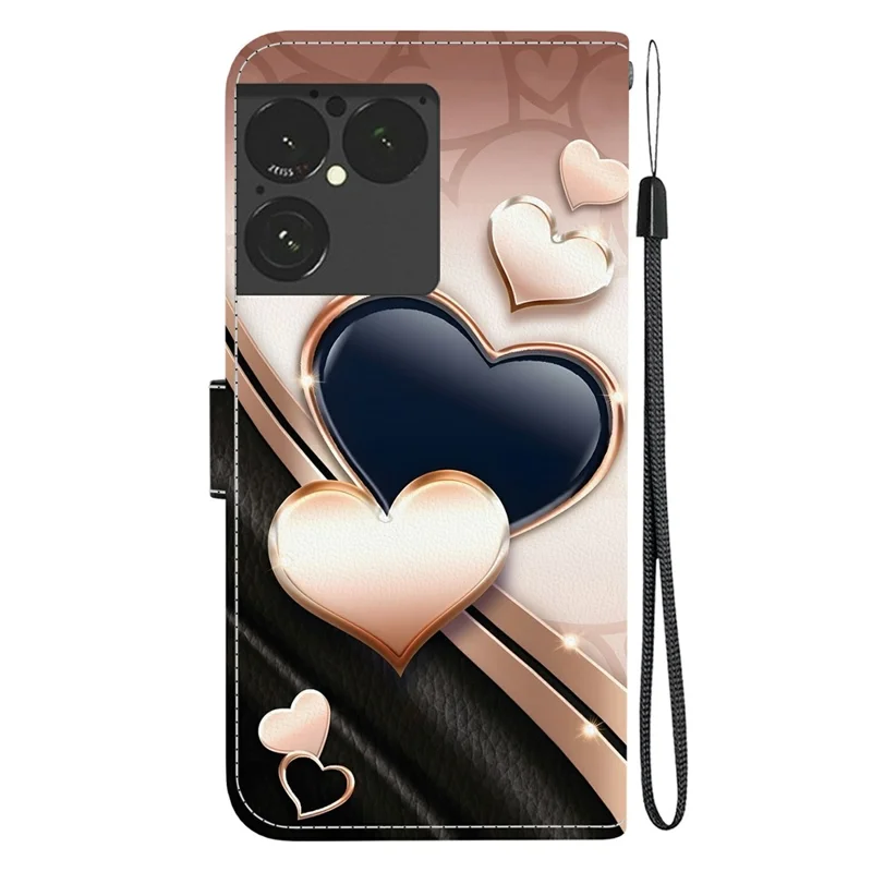 Leather Case for Sony Xperia 1 VIII Stand Wallet Pattern Printing Phone Cover with Wrist Strap - Love