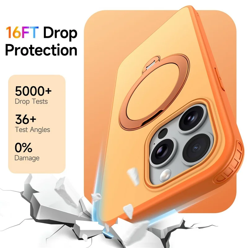 For iPhone 14 Pro Magnetic Case Ring Holder Kickstand PC + TPU Dual-Layer Protective Phone Cover - Orange