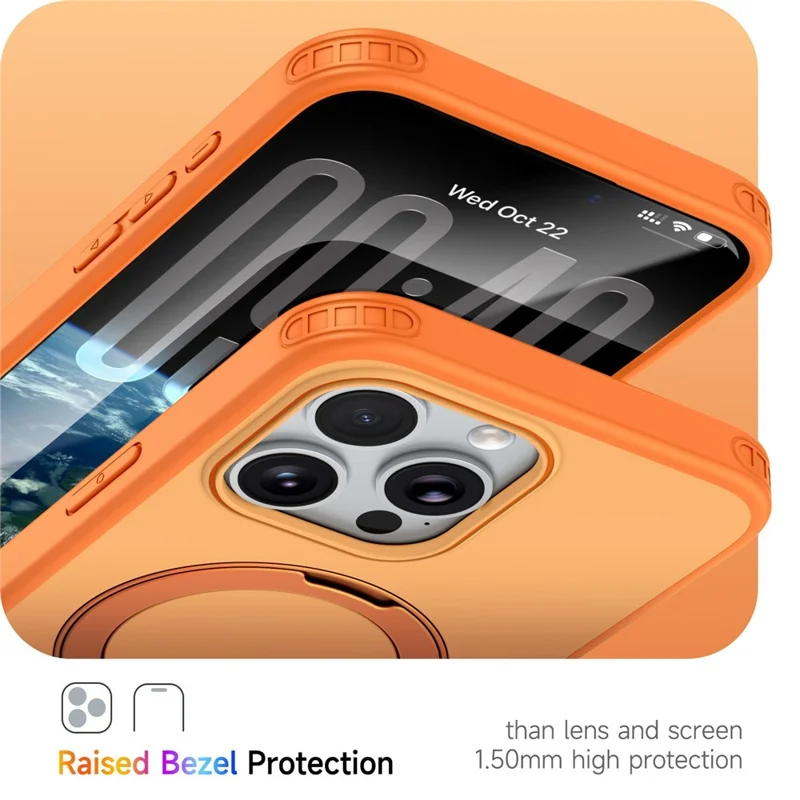 For iPhone 14 Pro Magnetic Case Ring Holder Kickstand PC + TPU Dual-Layer Protective Phone Cover - Orange