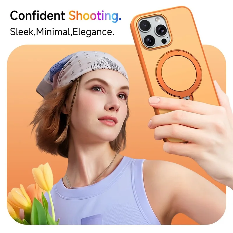 For iPhone 14 Pro Magnetic Case Ring Holder Kickstand PC + TPU Dual-Layer Protective Phone Cover - Orange