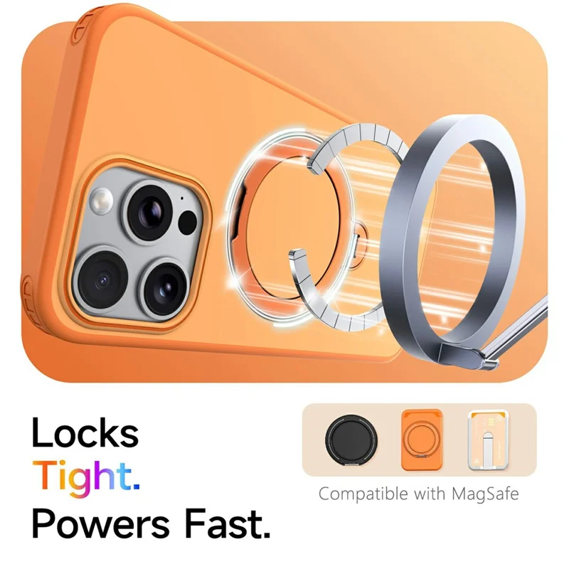 For iPhone 14 Pro Max Magnetic Case Ring Holder Kickstand PC + TPU Dual-Layer Protective Phone Cover - Orange