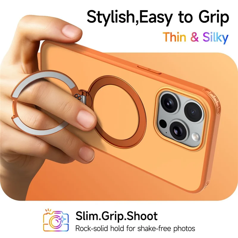 For iPhone 14 Pro Max Magnetic Case Ring Holder Kickstand PC + TPU Dual-Layer Protective Phone Cover - Orange