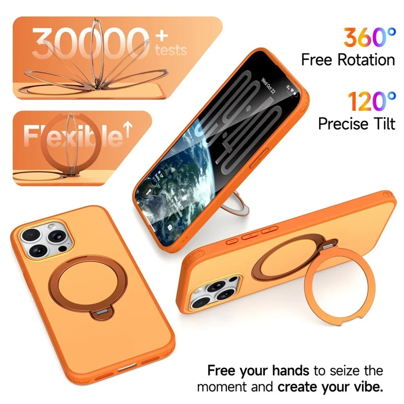 For iPhone 14 Pro Max Magnetic Case Ring Holder Kickstand PC + TPU Dual-Layer Protective Phone Cover - Orange