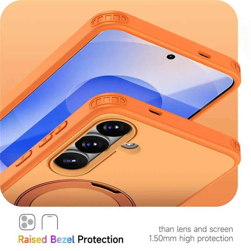 For Samsung Galaxy S24 FE Magnetic Case Ring Holder Kickstand PC + TPU Dual-Layer Protective Phone Cover - Orange