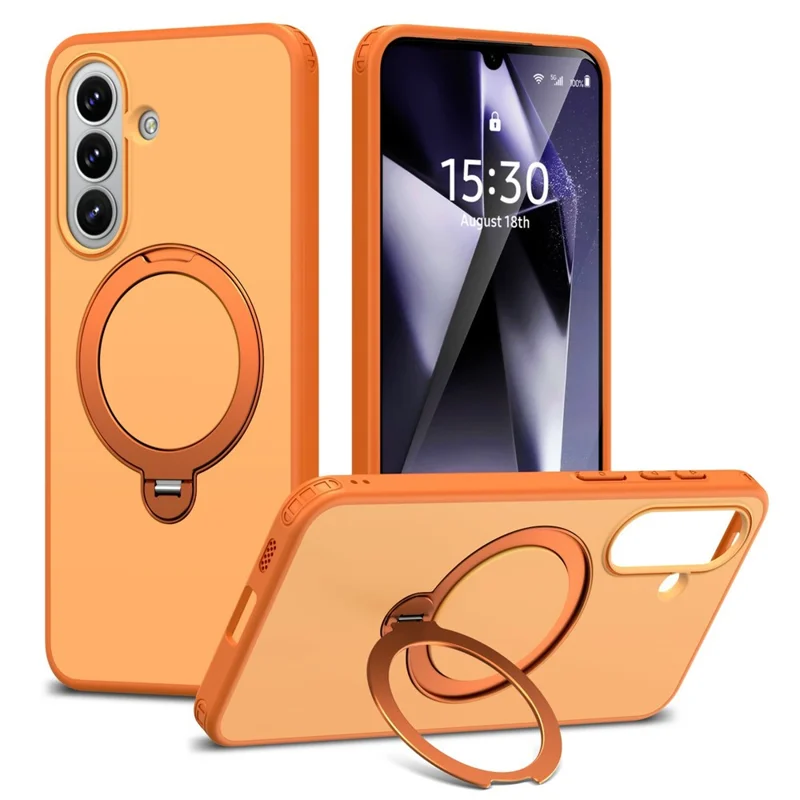 For Samsung Galaxy A16 4G  /  A16 5G Magnetic Case Ring Holder Kickstand PC + TPU Dual-Layer Protective Phone Cover - Orange