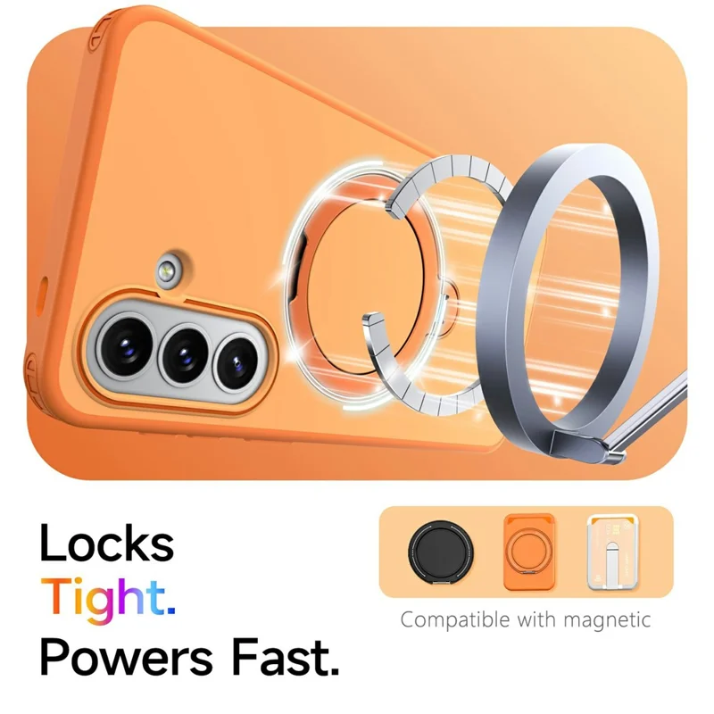 For Samsung Galaxy A16 4G  /  A16 5G Magnetic Case Ring Holder Kickstand PC + TPU Dual-Layer Protective Phone Cover - Orange