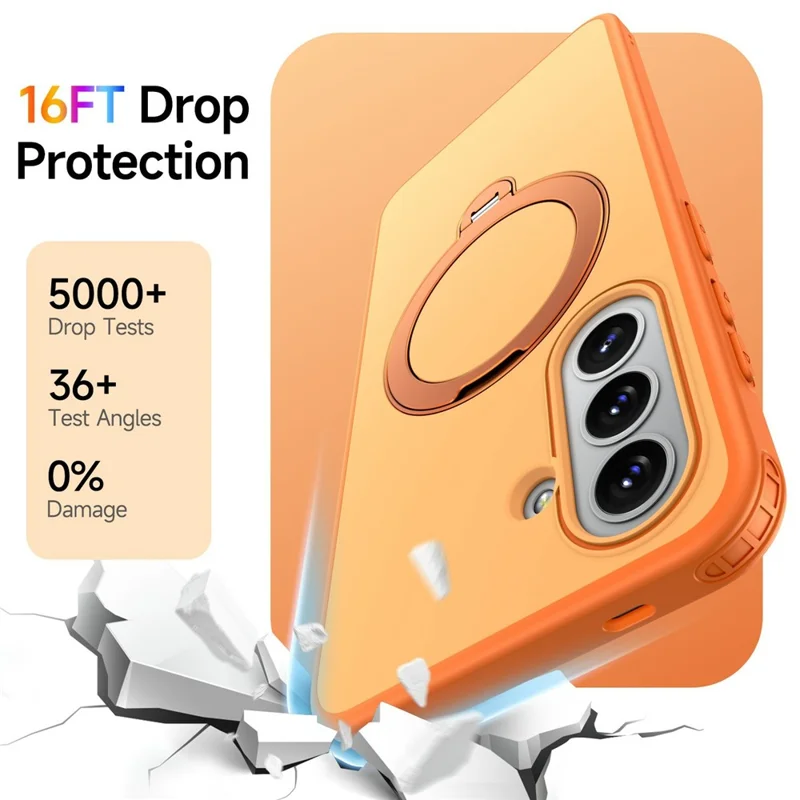 For Samsung Galaxy A16 4G  /  A16 5G Magnetic Case Ring Holder Kickstand PC + TPU Dual-Layer Protective Phone Cover - Orange