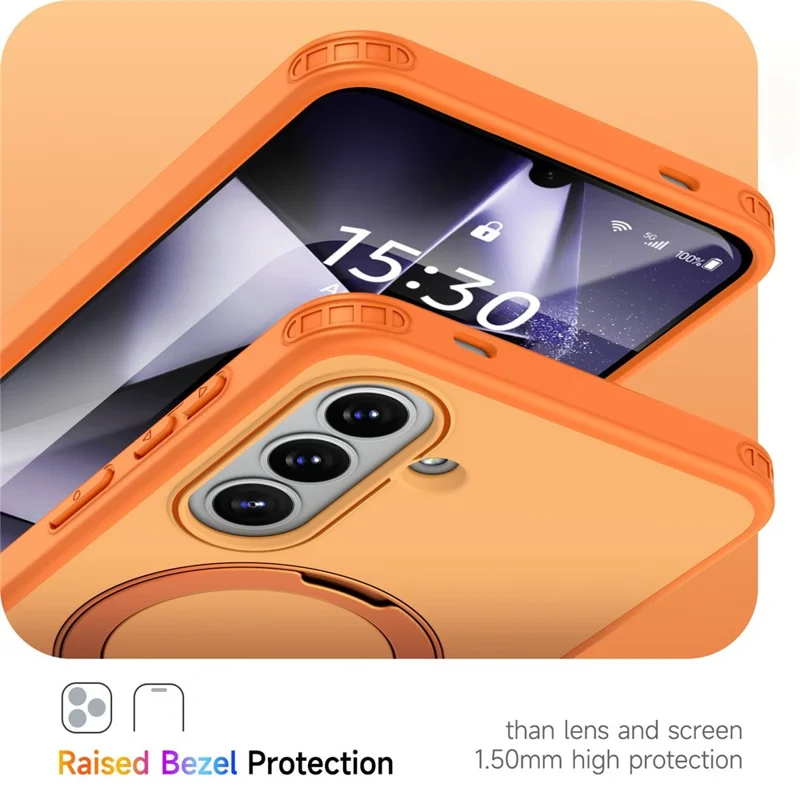 For Samsung Galaxy A16 4G  /  A16 5G Magnetic Case Ring Holder Kickstand PC + TPU Dual-Layer Protective Phone Cover - Orange