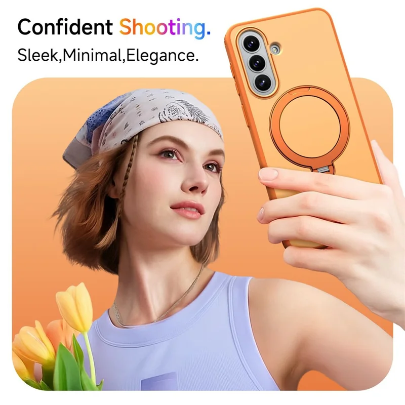For Samsung Galaxy A16 4G  /  A16 5G Magnetic Case Ring Holder Kickstand PC + TPU Dual-Layer Protective Phone Cover - Orange