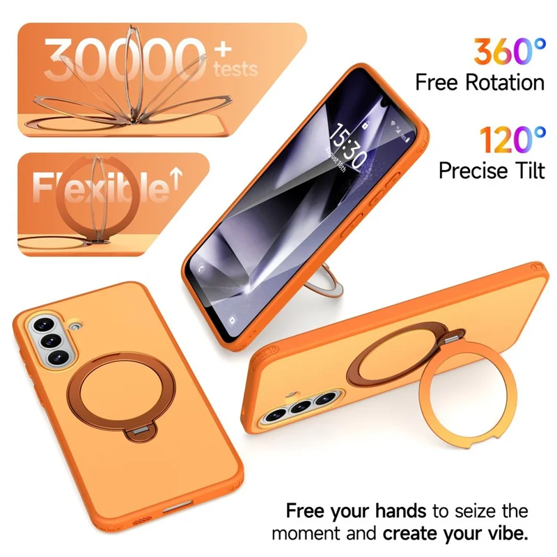 For Samsung Galaxy A16 4G  /  A16 5G Magnetic Case Ring Holder Kickstand PC + TPU Dual-Layer Protective Phone Cover - Orange