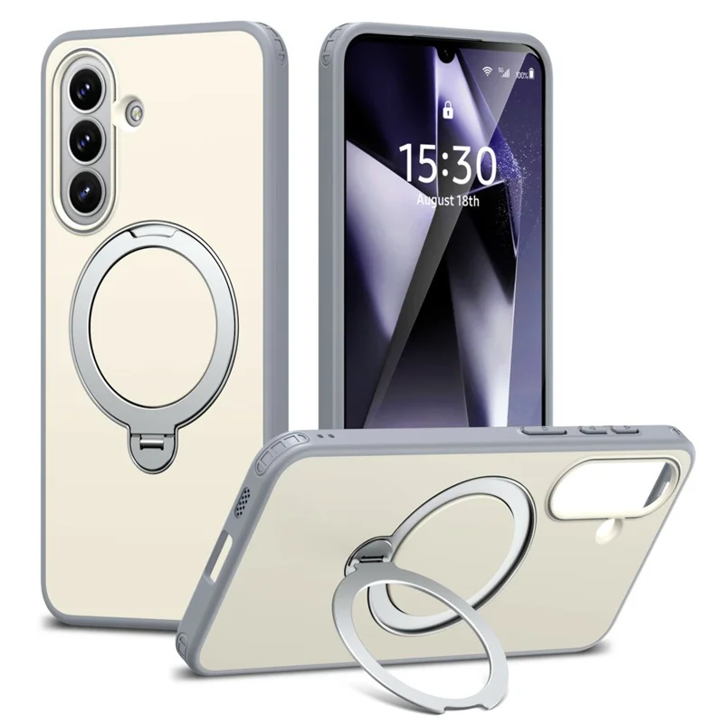 For Samsung Galaxy A16 4G  /  A16 5G Magnetic Case Ring Holder Kickstand PC + TPU Dual-Layer Protective Phone Cover - Grey White