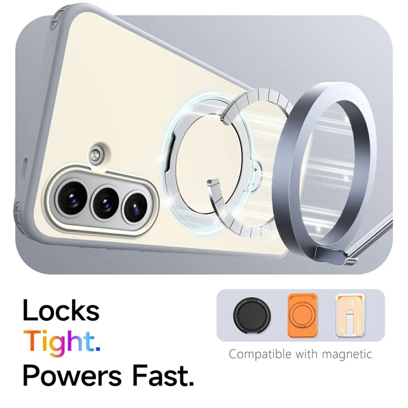 For Samsung Galaxy A16 4G  /  A16 5G Magnetic Case Ring Holder Kickstand PC + TPU Dual-Layer Protective Phone Cover - Grey White