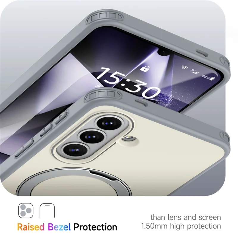 For Samsung Galaxy A16 4G  /  A16 5G Magnetic Case Ring Holder Kickstand PC + TPU Dual-Layer Protective Phone Cover - Grey White