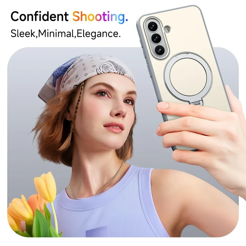 For Samsung Galaxy A16 4G  /  A16 5G Magnetic Case Ring Holder Kickstand PC + TPU Dual-Layer Protective Phone Cover - Grey White