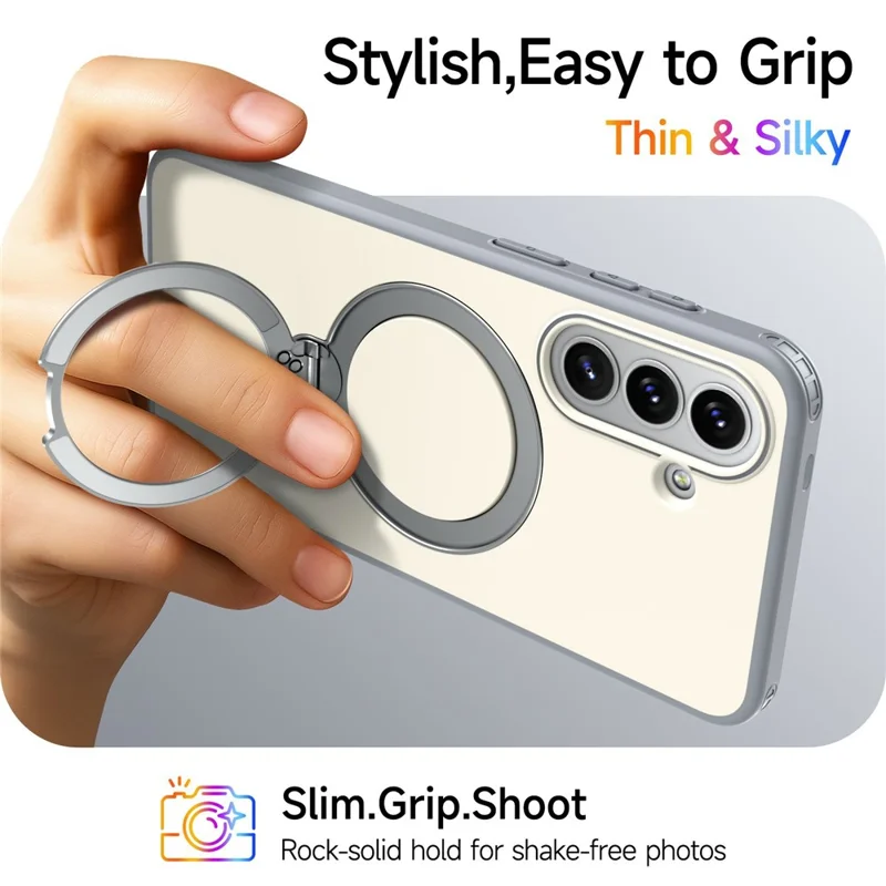 For Samsung Galaxy A16 4G  /  A16 5G Magnetic Case Ring Holder Kickstand PC + TPU Dual-Layer Protective Phone Cover - Grey White