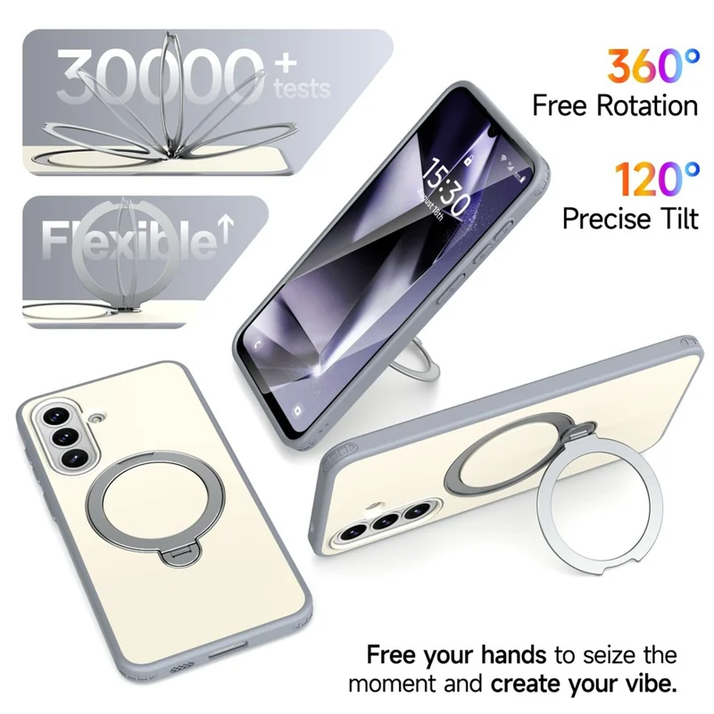 For Samsung Galaxy A16 4G  /  A16 5G Magnetic Case Ring Holder Kickstand PC + TPU Dual-Layer Protective Phone Cover - Grey White