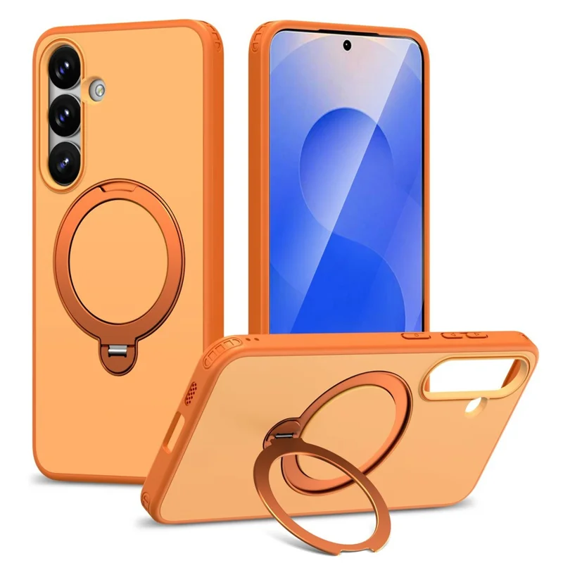 For Samsung Galaxy S24  /  S25 Magnetic Case Ring Holder Kickstand PC + TPU Dual-Layer Protective Phone Cover - Orange