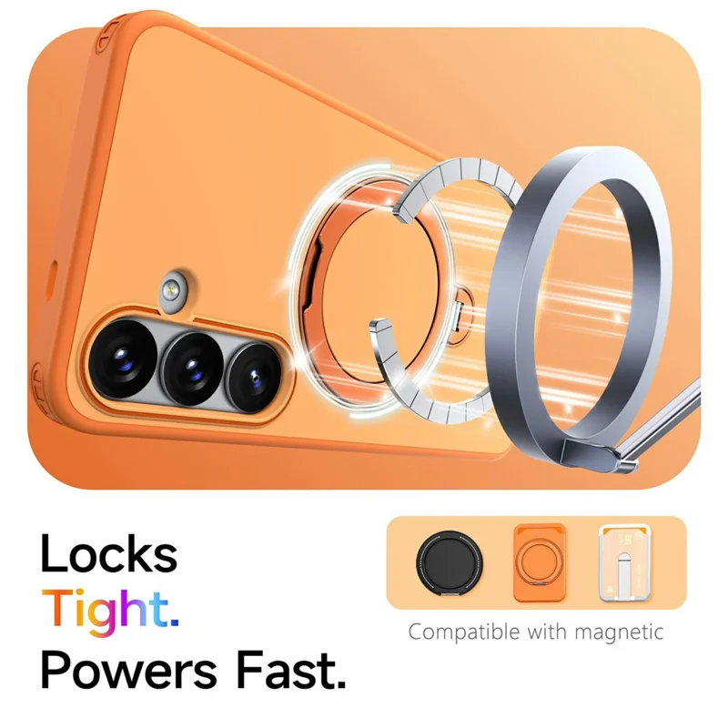 For Samsung Galaxy S24  /  S25 Magnetic Case Ring Holder Kickstand PC + TPU Dual-Layer Protective Phone Cover - Orange