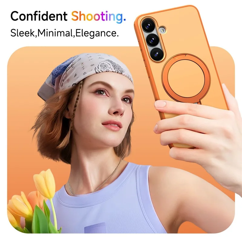 For Samsung Galaxy S24  /  S25 Magnetic Case Ring Holder Kickstand PC + TPU Dual-Layer Protective Phone Cover - Orange