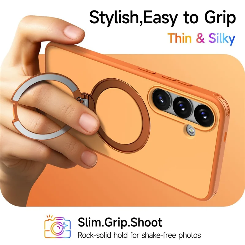 For Samsung Galaxy S24  /  S25 Magnetic Case Ring Holder Kickstand PC + TPU Dual-Layer Protective Phone Cover - Orange