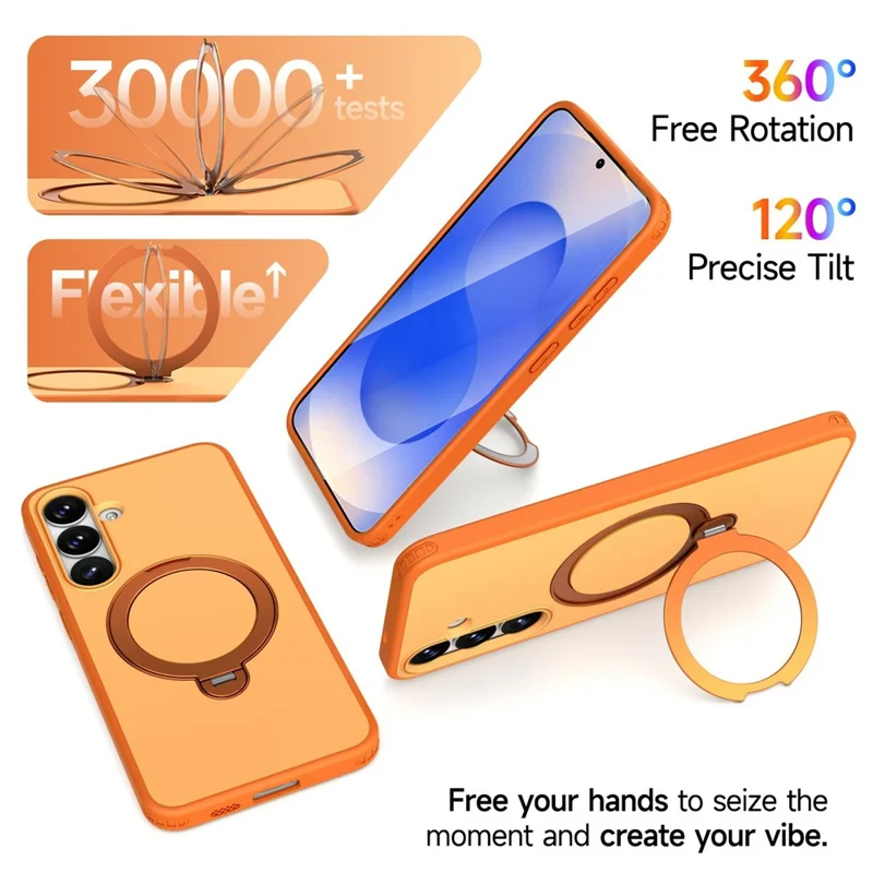 For Samsung Galaxy S24  /  S25 Magnetic Case Ring Holder Kickstand PC + TPU Dual-Layer Protective Phone Cover - Orange