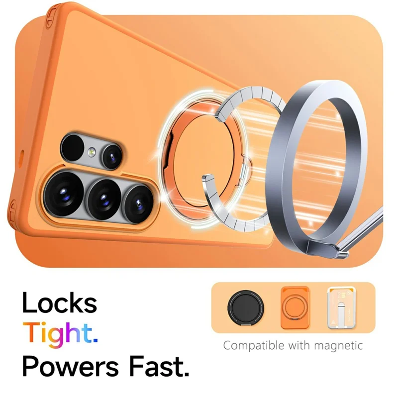 For Samsung Galaxy S24 Ultra Magnetic Case Ring Holder Kickstand PC + TPU Dual-Layer Protective Phone Cover - Orange