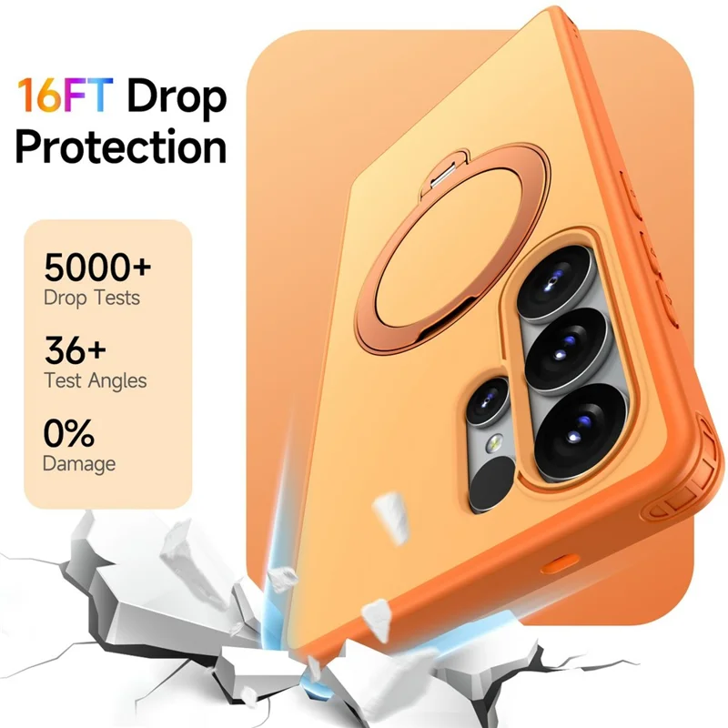 For Samsung Galaxy S24 Ultra Magnetic Case Ring Holder Kickstand PC + TPU Dual-Layer Protective Phone Cover - Orange