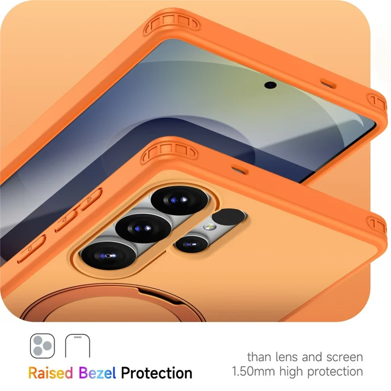 For Samsung Galaxy S24 Ultra Magnetic Case Ring Holder Kickstand PC + TPU Dual-Layer Protective Phone Cover - Orange