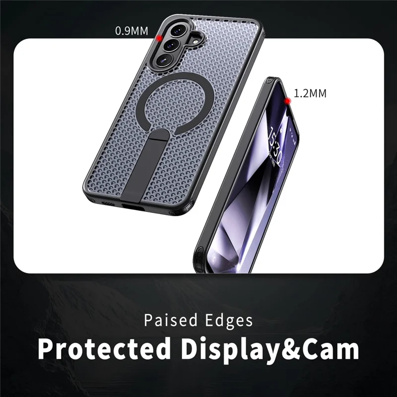 For Samsung Galaxy A57 5G  Magnetic Case Kickstand Grid Texture TPU PC Phone Back Cover - Black