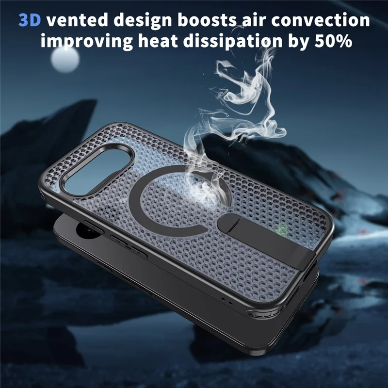 For Google Pixel 10a Magnetic Case Kickstand Grid Texture TPU PC Phone Back Cover - Black