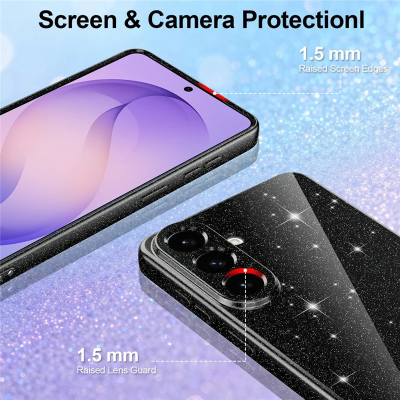 For Samsung Galaxy A27 Magnetic Case Glitter TPU Shockproof Phone Cover with Lanyard - Black