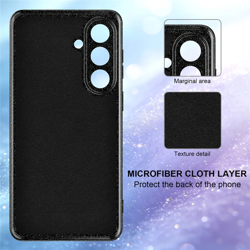 For Samsung Galaxy A27 Magnetic Case Glitter TPU Shockproof Phone Cover with Lanyard - Black