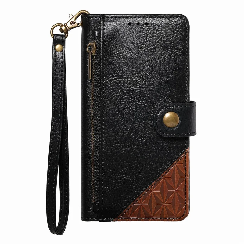 For Blackview Wave 7C Case Color Splicing TPI PU Leather Flip Shockproof Phone Cover with Wrist Strap - Black