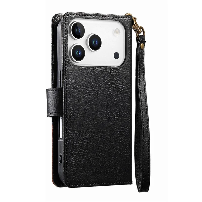 For Blackview Wave 7C Case Color Splicing TPI PU Leather Flip Shockproof Phone Cover with Wrist Strap - Black